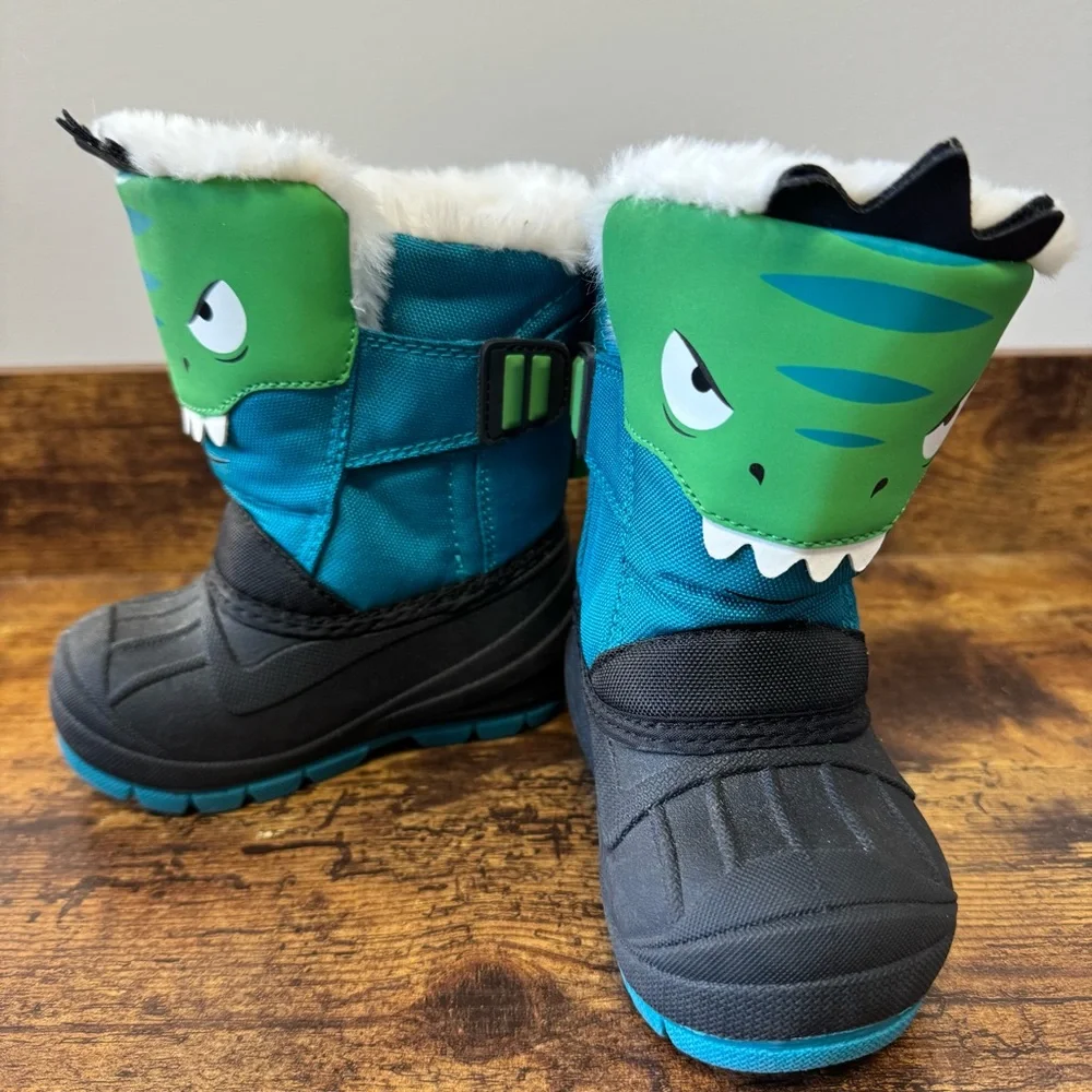 Cat & Jack Toddler Boys' Lennox Teal Winter Boots Frankie Dinosaur Size  5‎